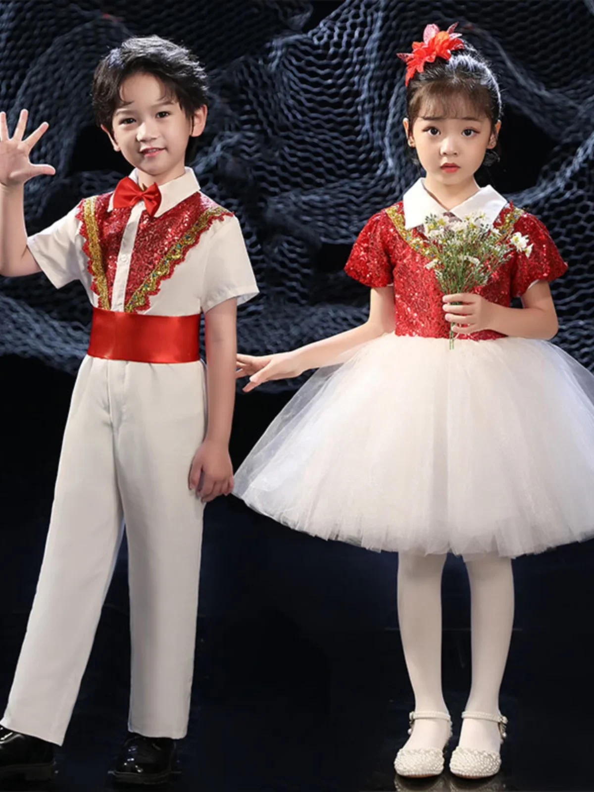 Puffy saree princesa vestido de lantejoulas infantil, performance de palco fantasia, roupas de palco, anfitrião, jardim de infância, estudantes