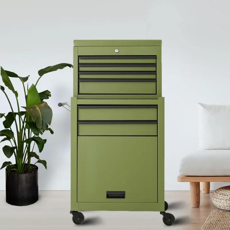 6 Drawer Rolling Toolbox:Large Capacity Two-in-One Removable Tool Cabinet,with Lockable Wheels and Safety System,Green