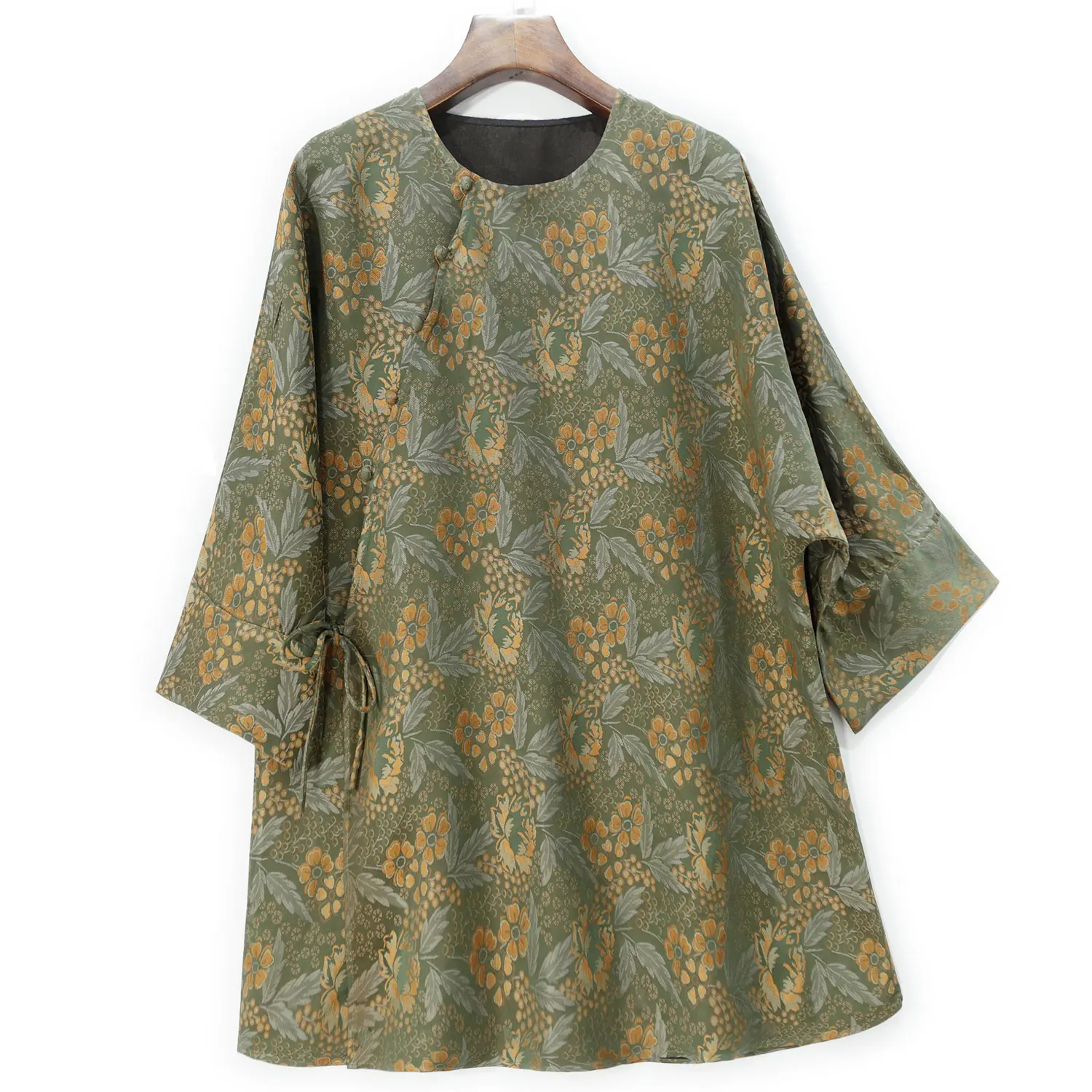 Winsleter- 40MM Silk Song Brocade Elegant T-shirt, Woman 3/4 Sleeve O Neck Jacquard, Loose Retro Tops, 2025 Spring New T4D429CC