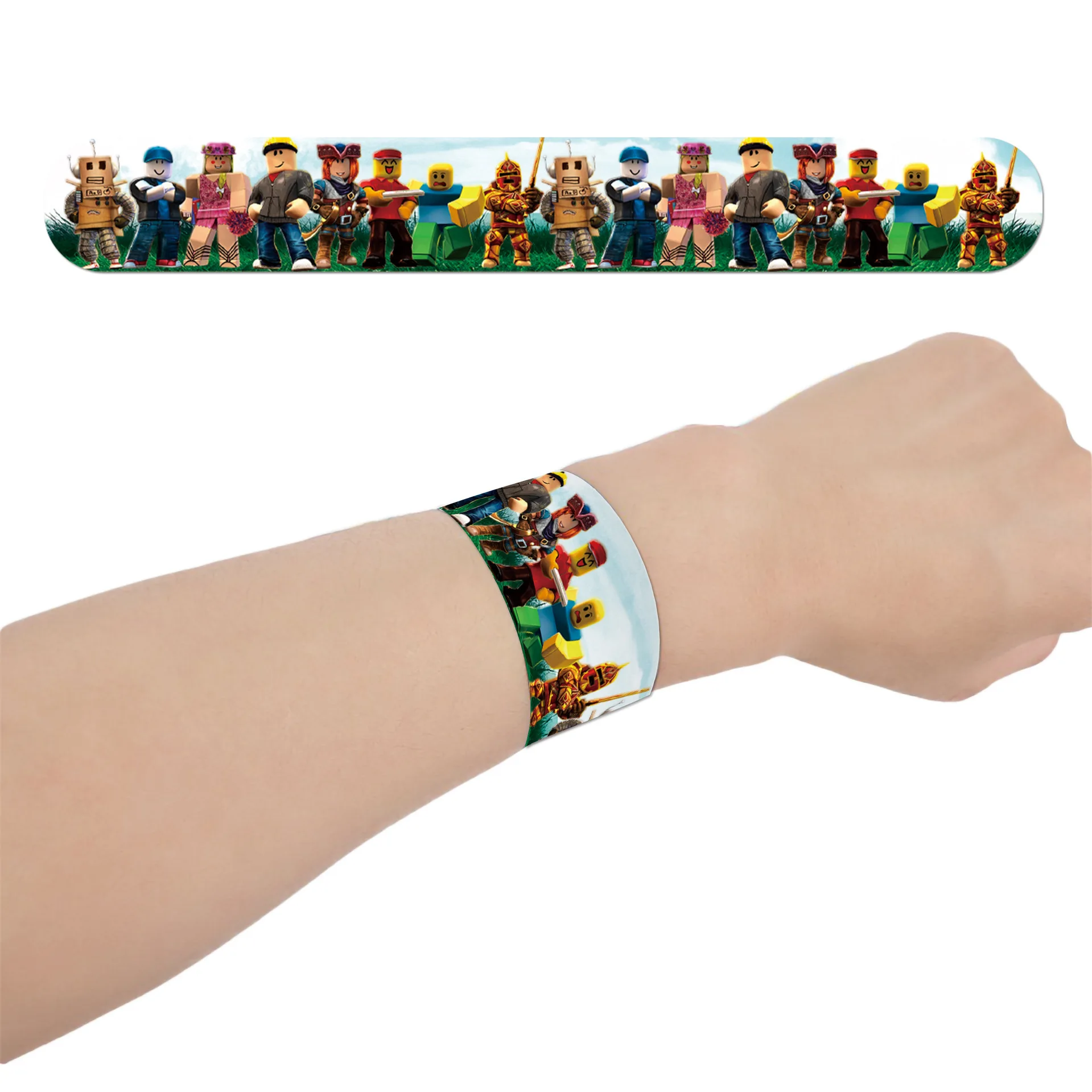 12pcs/set Roblox Bracelet Virtual Game Cartoon Kids Slap Bracelets Flexible Self-Rolling Soft Wristbands Children Toy Gift