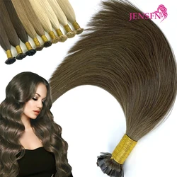 Extensiones de cabello de punta plana Remy 100%, postizos humanos rectos, extensiones de cabello de punta de queratina para salón, pelucas preadheridas, 1g/hebra