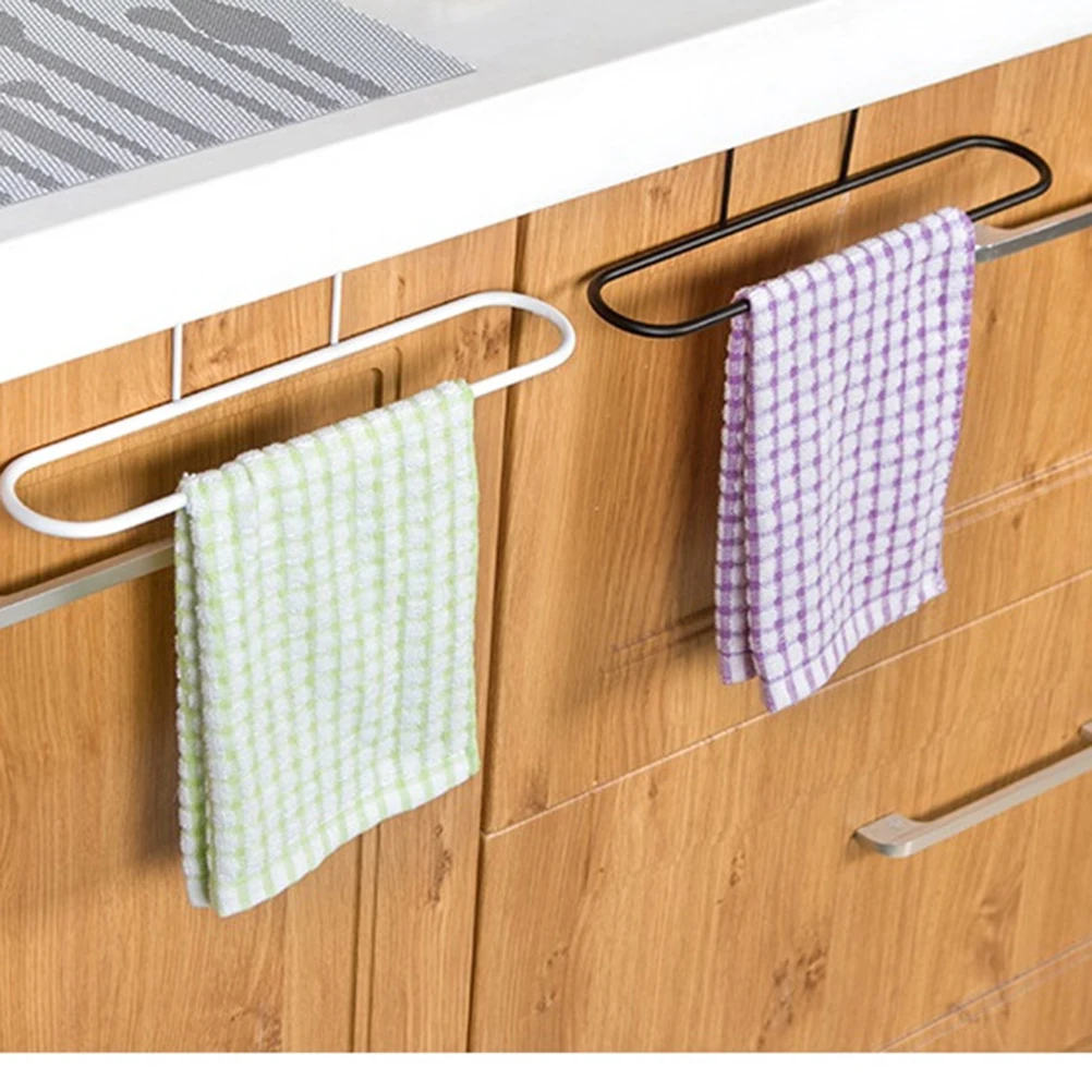 

2pcs Door Towel Rack No Drilling Space Towel Rack For Bathroom Saving Cabinet Cupboard Hanger For Kitchen Bathroom Black White