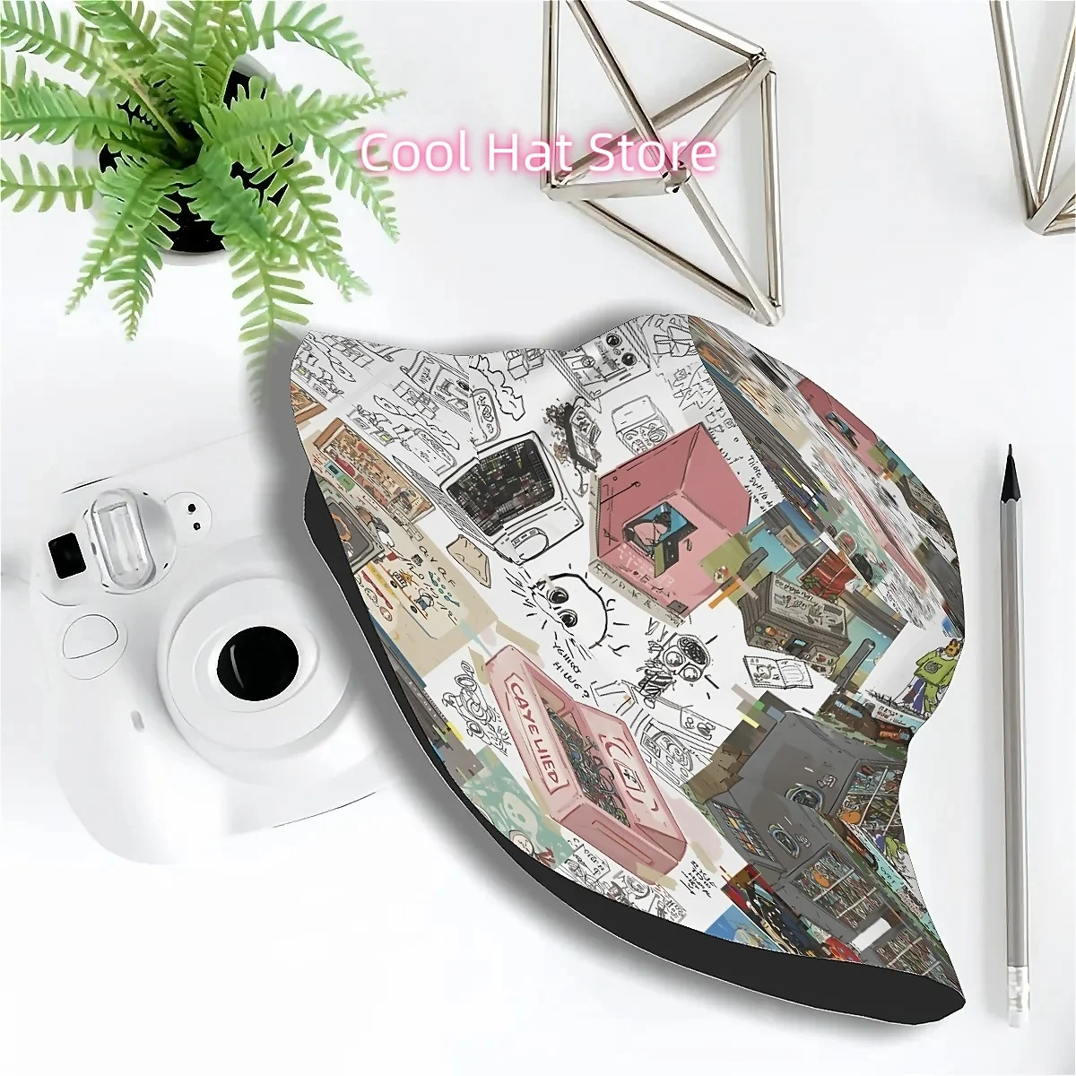 1pc City and Graffiti Things, Pixel Rainbow Graffiti Unisex Printed Fisherman Hat, Stylish Hat with Fun Personality, Outdoor Vac