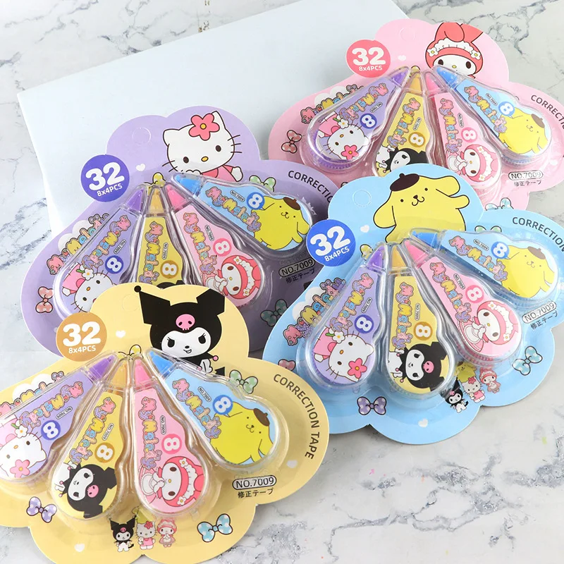 

4Pcs/set Hello Kitty Correction Tape Anime Kuromi My Melody Cute Students Stationery School Office Supplies