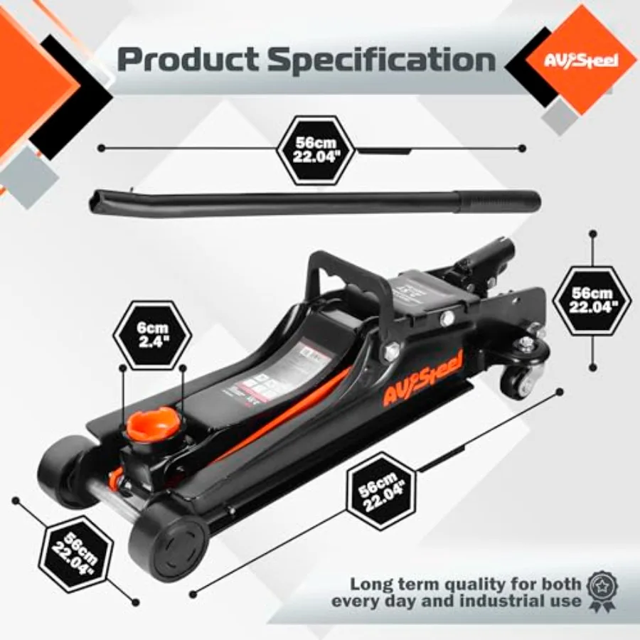 Cric de sol à profil bas de 2,5 tonnes, 5500 lb, avec pompe à piston unique pour l'entretien automobile robuste, idéal pour les réparations automobiles et