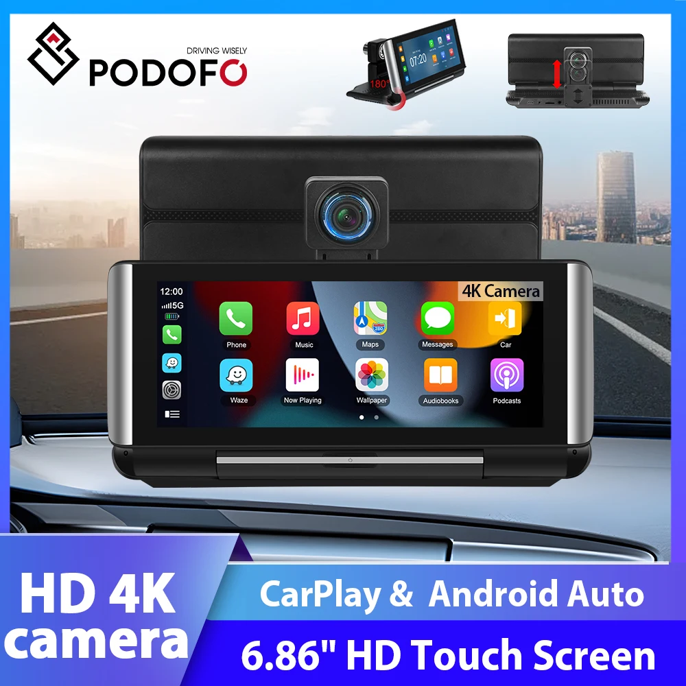 

Podofo 6.86'' Car Screen Carplay Player Monitor Wireless CarPlay DVR Multimedia Android Auto For Toyota Honda Hyundai Ford