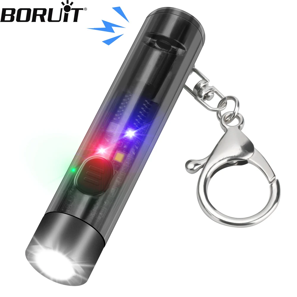 BORUiT S1 LED Flashlight Keychain Light Portable Mini Torch Type-C Rechargeable Work Light With Whistle Emergency Pocket Lantern