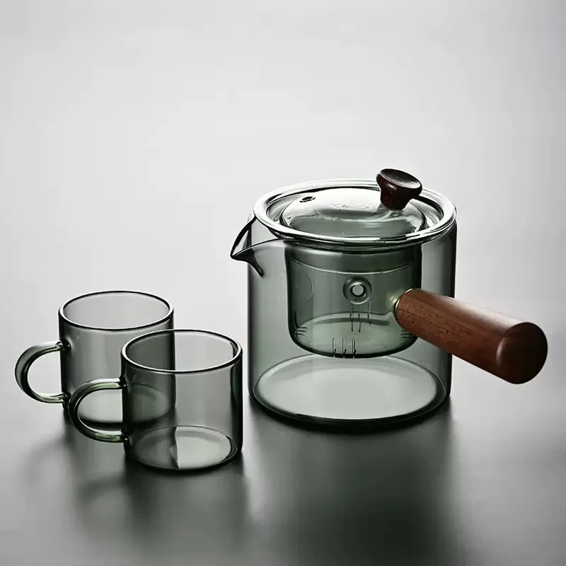 

Японский стеклянный чайник с боковыми ручками Чайник с деревянными ручками Чайный сервиз кунг-фу Утолщенный чайник Интуитивный чайник