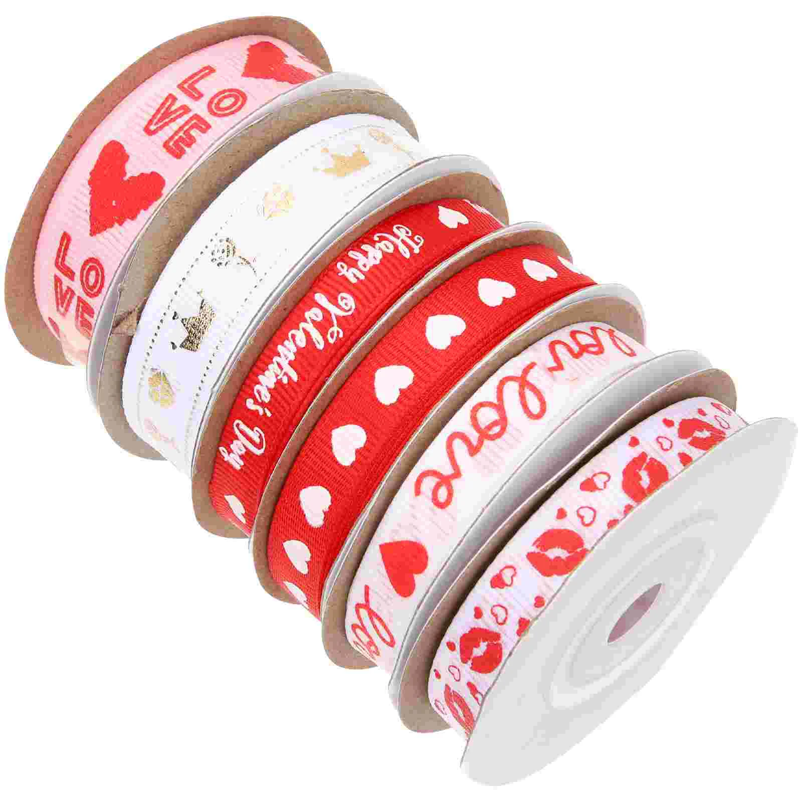 

6 Rolls Gift Packing Ribbon Nozzles Decorative Valentine's Day Supplies Heart Pattern Ribbons Party Polyester Miss for