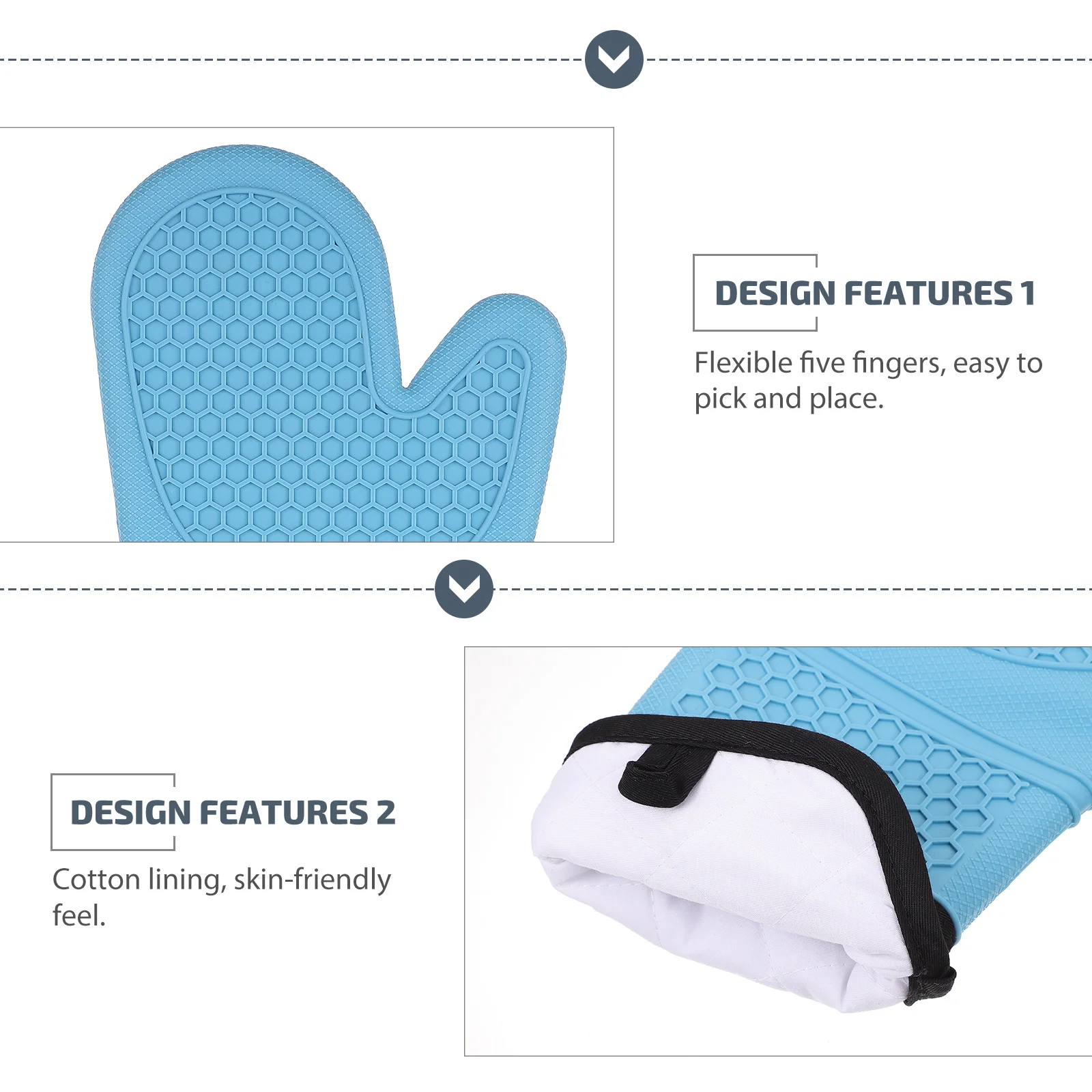 

2pcs Heat Resistant Oven Gloves Silicone Kitchen Mitts Non Slip Microwave Cooking Baking Easy Clean Practical Use Blue