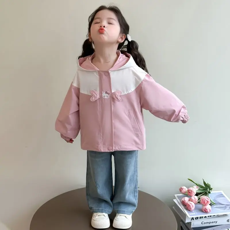 

Kawaii Hello Kitty Sanrio Student Cute Cartoon Warm Hooded Jacket Children Comfortable Windproof Sportswear Gift for Kids