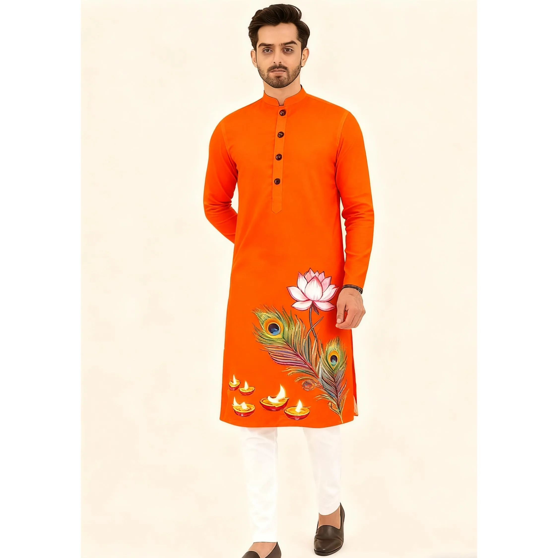 الرجال المسلمات الإسلامية العربية عباية رداء العرقية طباعة الوقوف طوق الشباب منتصف طول قميص معطف فاخر ملابس مسلمة عصرية غير رسمية #3