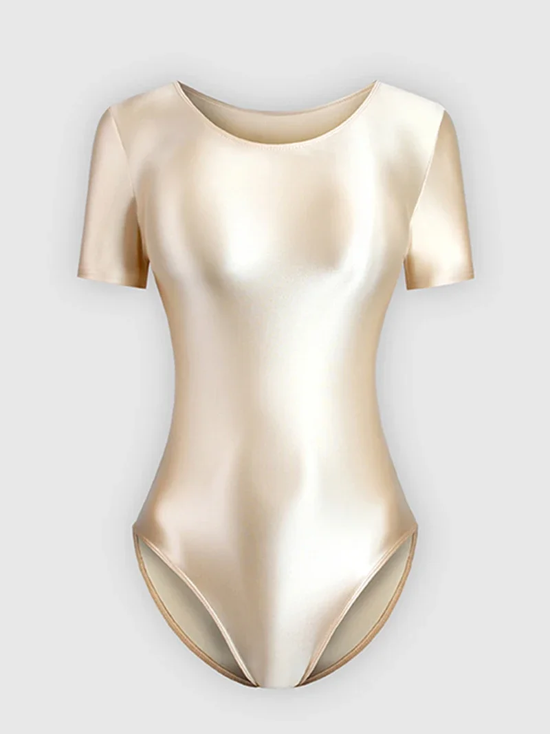 Body ajustado de manga corta para mujer, traje de baño brillante de corte alto para práctica de Yoga, leotardo de gimnasia rítmica, Ropa de baile