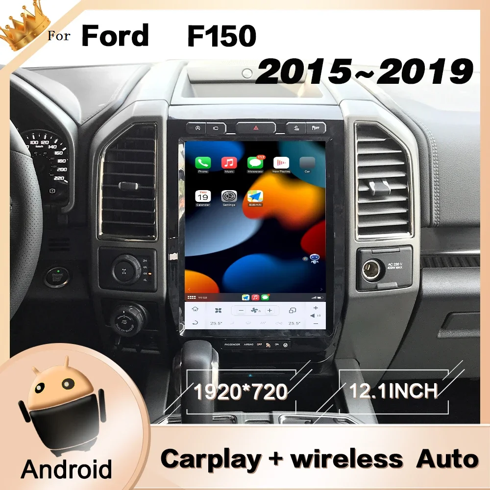 Vertical tesla tela android multimídia player de navegação gps para ford f150 2015 2016 2017 2018 2019 unidade cabeça rádio áudio automático