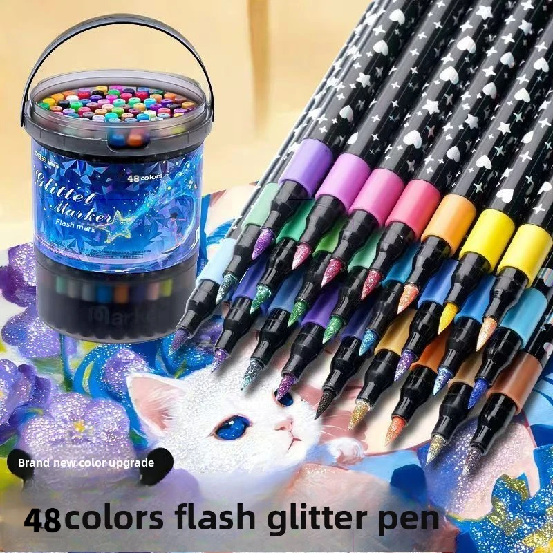 Art Craft Doodle - ชุดปากกาเมจิกหัวนุ่ม 48 แท่ง ให้เอฟเฟกต์สีเหลือบระยิบระยับคล้ายสีน้ำ ปากกาเมจิกสูตรน้ำชนิดหัวใหญ่ เหมาะสำหรับวาดภาพ