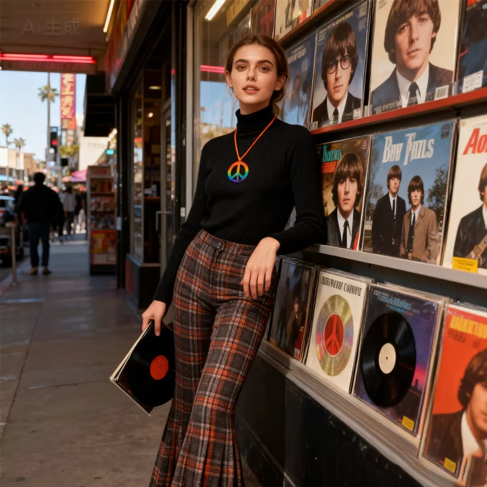 PESENAR 1960s estilo arco-íris sinal de paz colar em cordão laranja para retrô vintage hippie fantasia acessório de festa