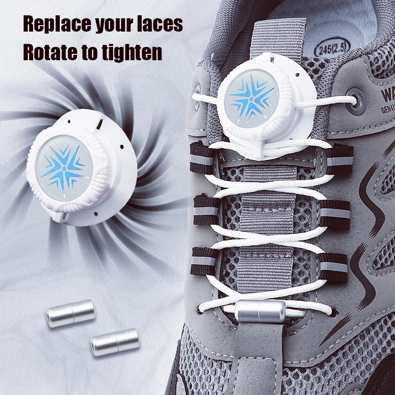 

Black white automatic shoelaces unisex swivel buckle shoelace outdoor sports laces Suitable for a variety of shoes 1Pair/2Pair