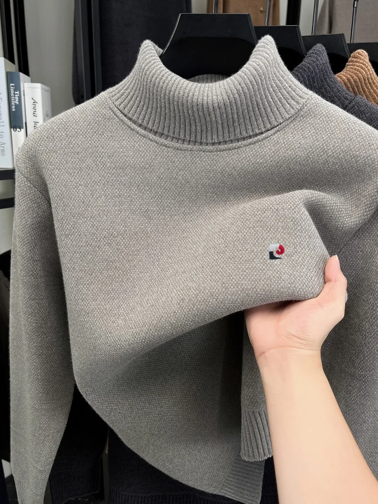 

Luxury brand embroidered knitted high neck sweater pullover autumn winter comfort thickened plush warm high-quality men's top
