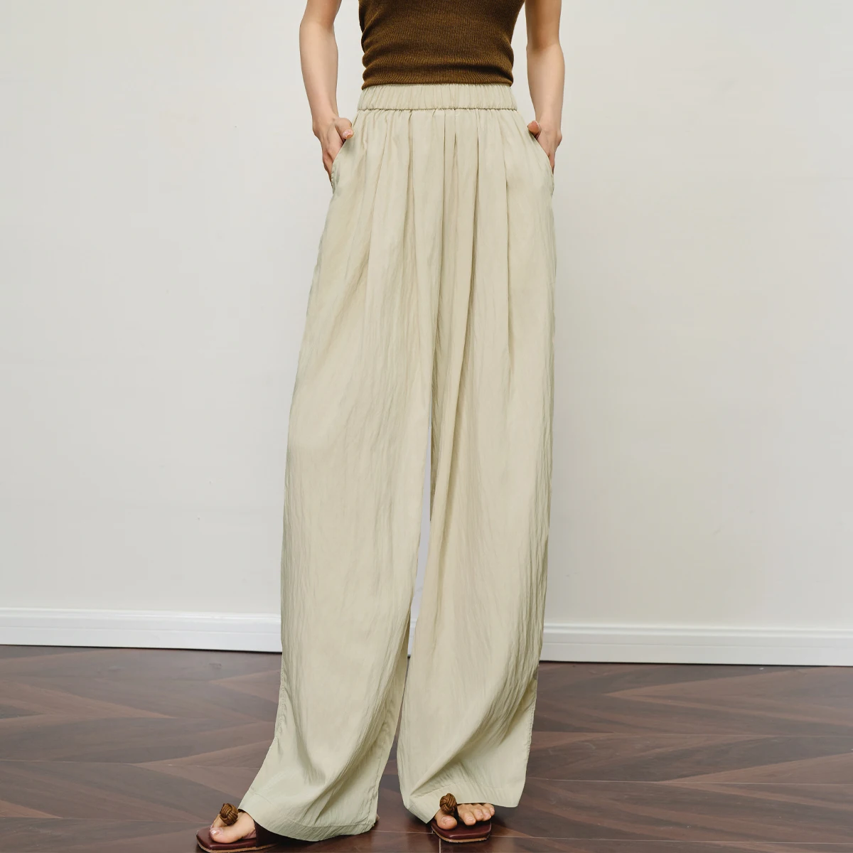 OLrain امرأة السراويل الطويلة عادية 2025 الصيف اللف جيب فضفاض مستقيم الإناث السراويل أنيقة مطوي السيدات بنطلون O57XK99659 #2