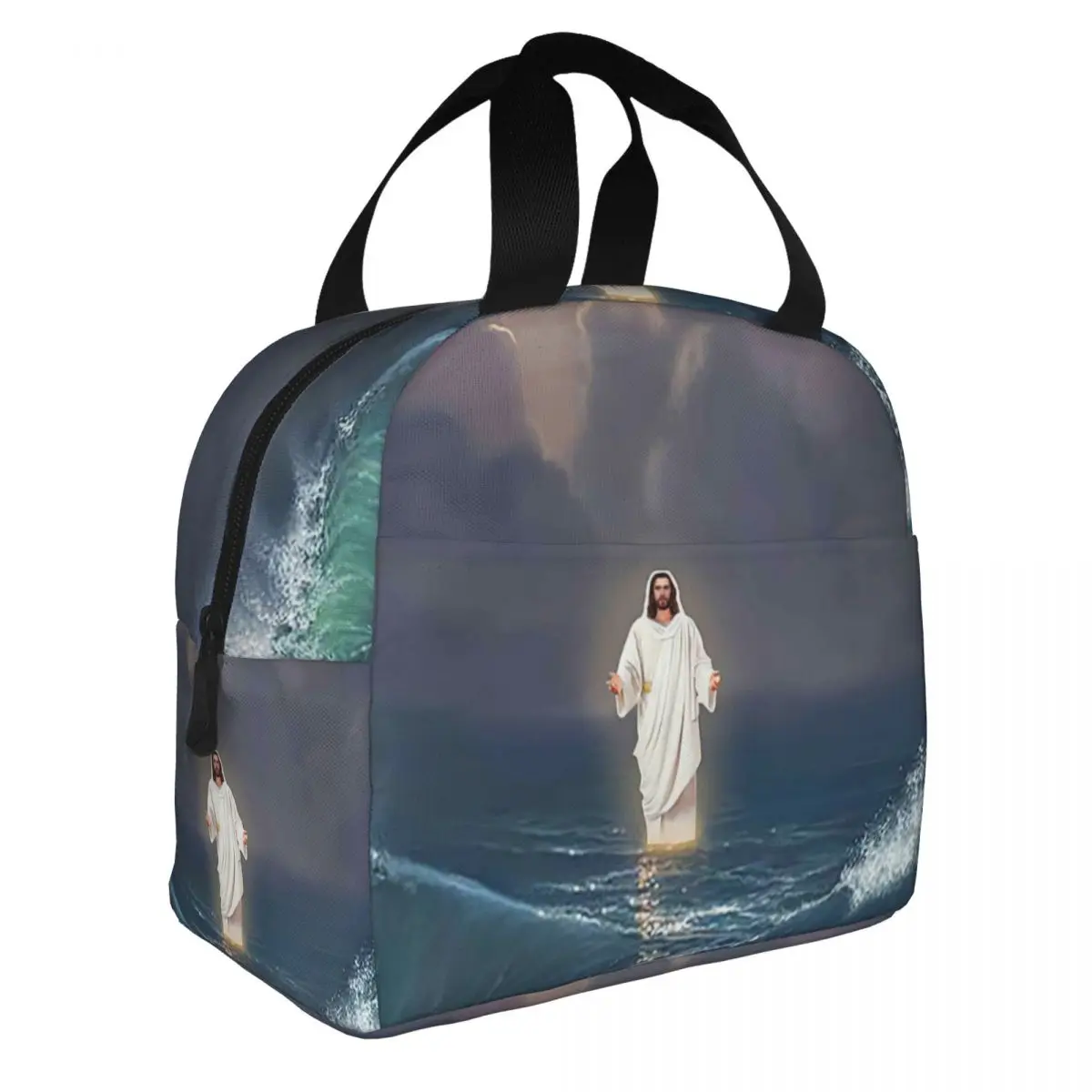 

Jesus Sea Canvas Poster Lunch Bento Bags Portable Aluminum Foil thickened Thermal Cloth Lunch Bag for Women Men Boy