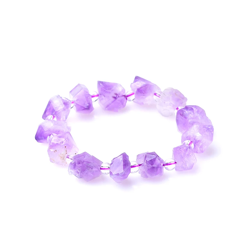 Irregular Natural Amethyst Gem Bracelet Stretch Bracelet Lady's Reiki Cure DIY Gift Stylish Simple Pendant Decorative Jewelry