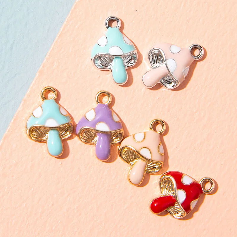 

10Pcs/lot Enamel Mushroom Charms Plant Pendants For Jewelry Making Earrings Bracelet Necklace DIY Craft Accessories