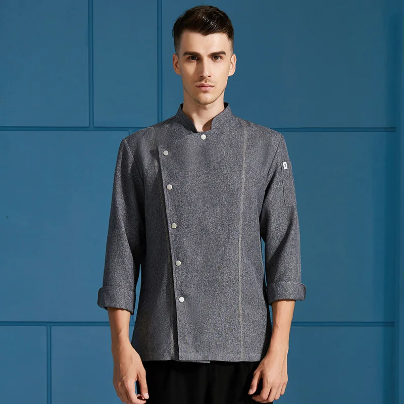 

Рабочая одежда для шеф-повара, мужская, с длинным рукавом, осенне-зимняя, для ресторанов, кухни, выпечки, кейтеринга, хлопок, лён, униформа для шеф-повара