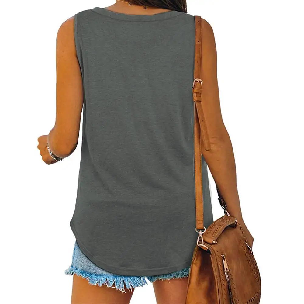 V-neck irregular hem solid color vest casual fashion sleeveless loose for vest women