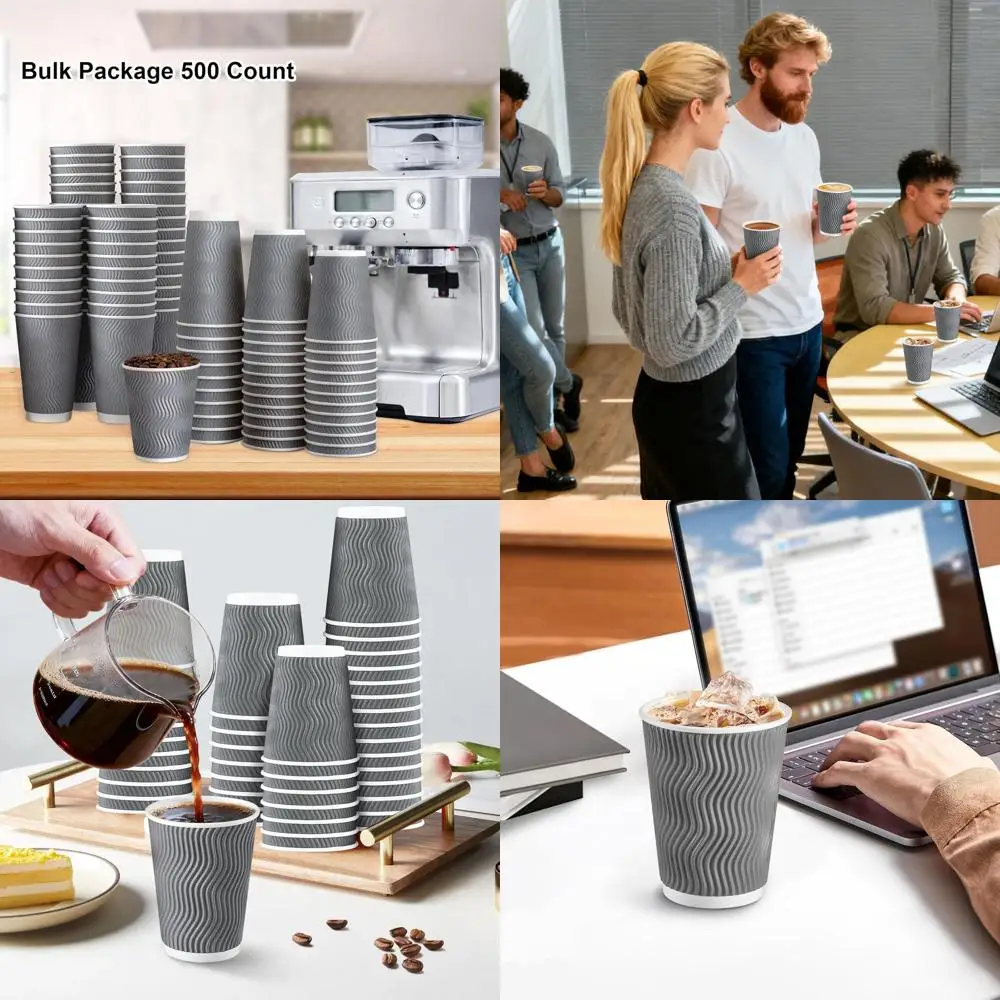 

12 oz Gray Insulated Disposable Paper Cups - Bulk Pack for Hot/Cold Beverages, Ideal for Home, Office, Catering, and Events
