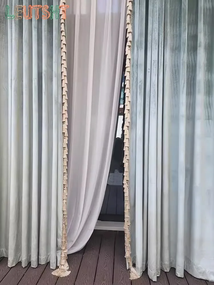 French Light Luxury European Velvet Light Blue Light Green New Living Room Floor-to-ceiling Bedroom Curtain Customization