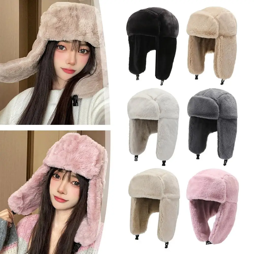 Winter Lei Feng Hat With Rabbit Hair Unisex Fashion Outdoor Big Ear Hat For Cycling, Windproof And Warm 1PCS Practical C8R4