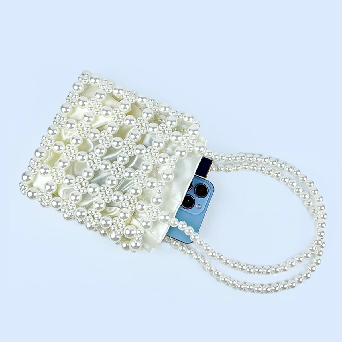 New French style elegant lady pearl handbag, handmade beaded finished bag, summer mobile phone small square bag