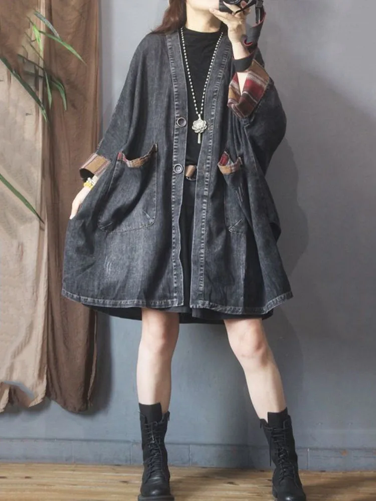 Fall Female Luxury Long Jackets Womens Fashion Vintage Loose Oversized Denim Trench Coats Ladies V Neck Casual Punk Windbreakers