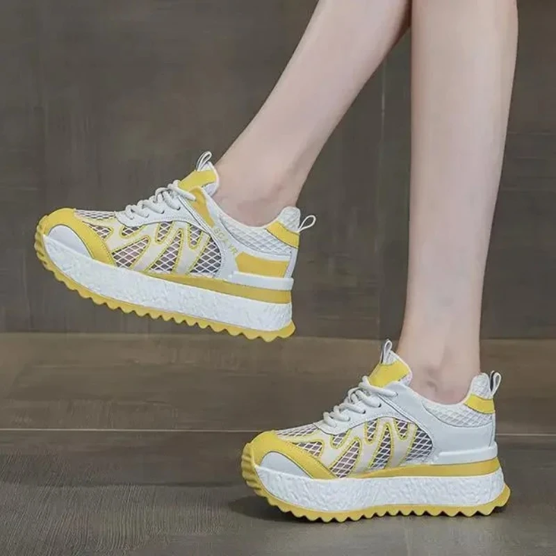 

7 см, женская летняя весенняя обувь с воздушной сеткой, туфли-лодочки, полые массивные кроссовки, шлепанцы, сандалии на платформе, на танкетке из микрофибры, на танкетке