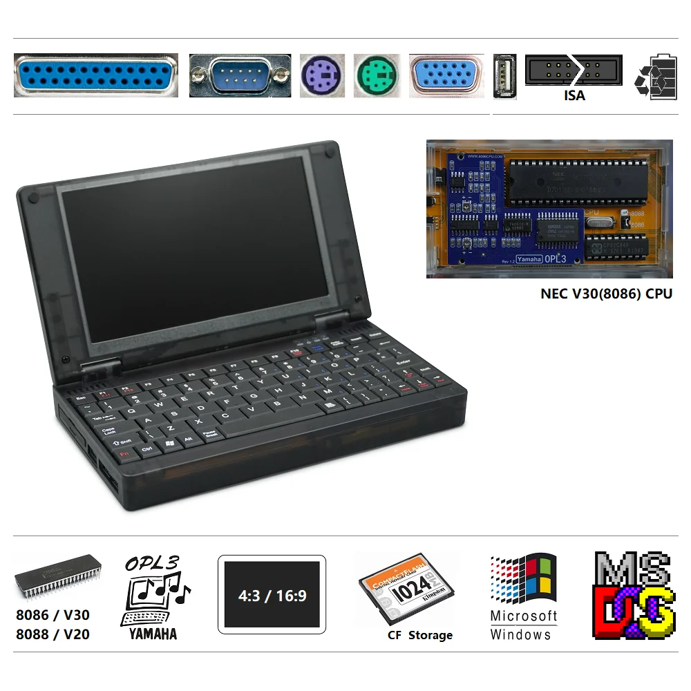 Pocket8086 Retro DOS Computer Windows3.0 8086 CPU Black