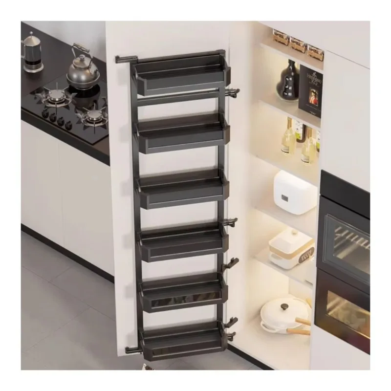 

Kitchen Cabinet Accessories Pull Out Pantry Unit Black Aluminum Alloy Pantry Storage Units