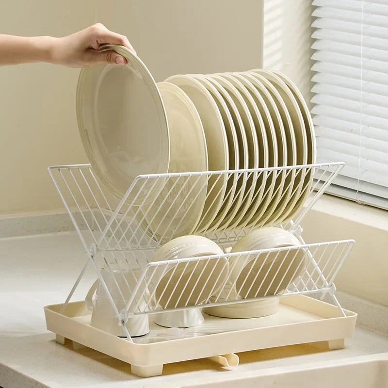 

Foldable Kitchen Dish Rack - 3-Tier Dish Drainer with Cutlery Holder & Drainboard | Space-Saving Design for Small Kitchens, RVs