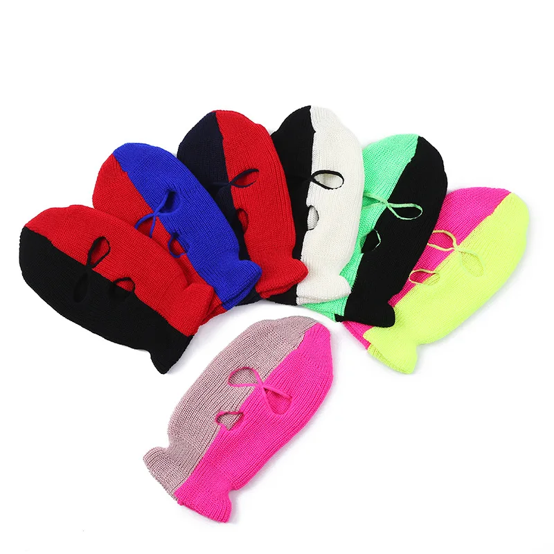 3 Hole Knitted Beanie Hat Full Face Ski Mask Winter Balaclava Face Cover for Outdoor Sports Caps