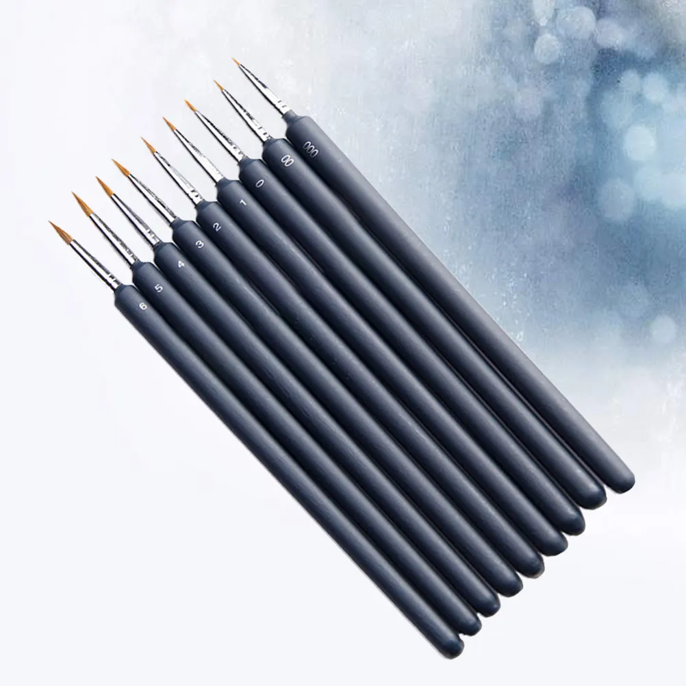 9Pcs Lightweight Portable Paintbrush Set Line Drawing Pen Water Color Brush for Acrylic Oil Gouache Painting Artists Students