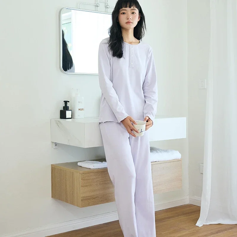 2024 Autumn and Winter New Button Loungewear Women Solid Color Long-sleeved Chest Pad Set Comfortable Printing Soft Waxy Pajamas