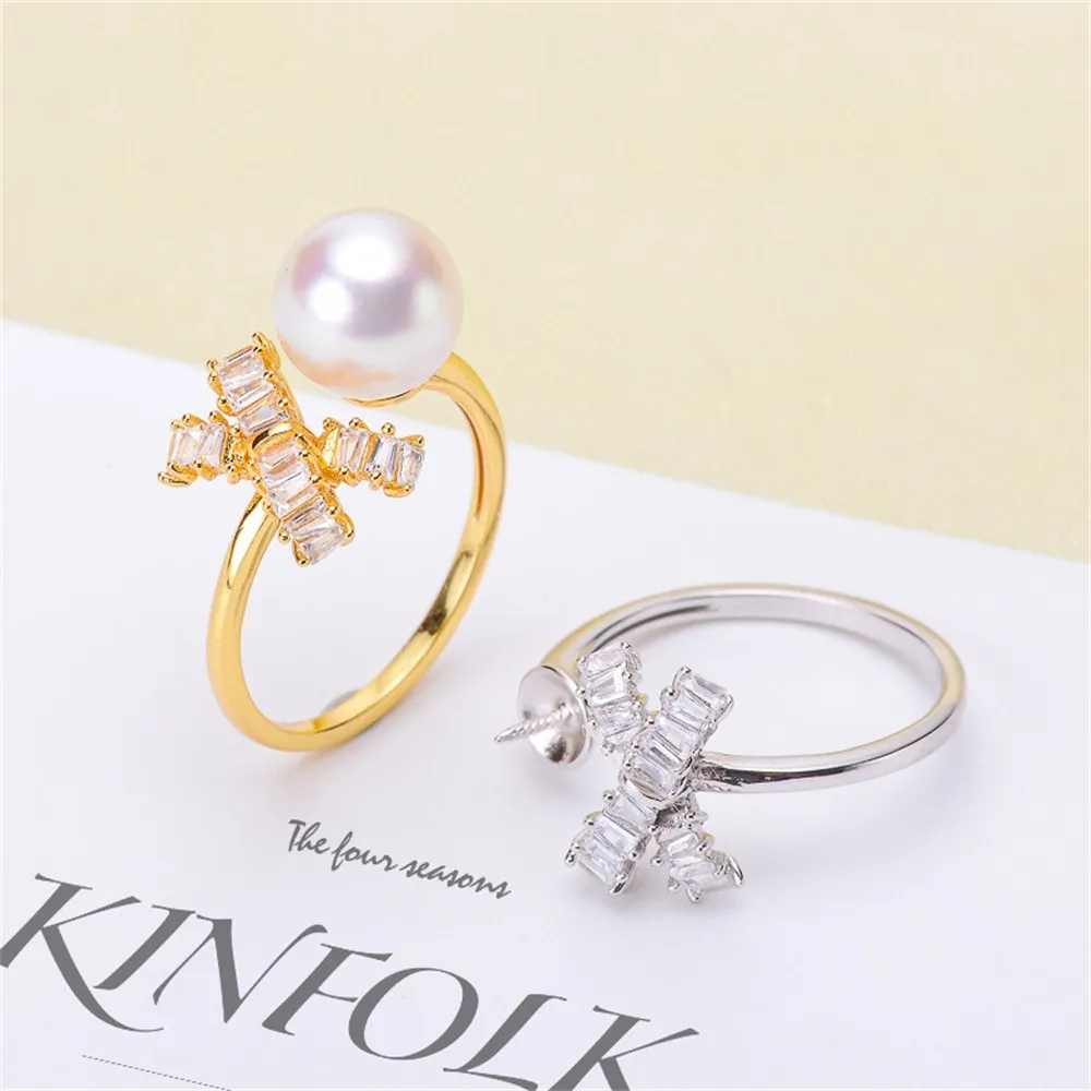 

DIY Pearl Ring Accessories S925 Sterling Silver Pearl Ring Empty Holder K Gold Edition Jade Ring Fit 7-10mm Beads Z142