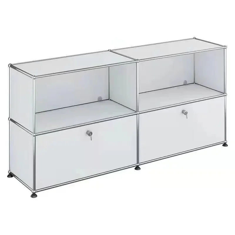 Medieval stainless steel TV cabinet storage simple modern modular combination sideboard living room ins minimalist closet.