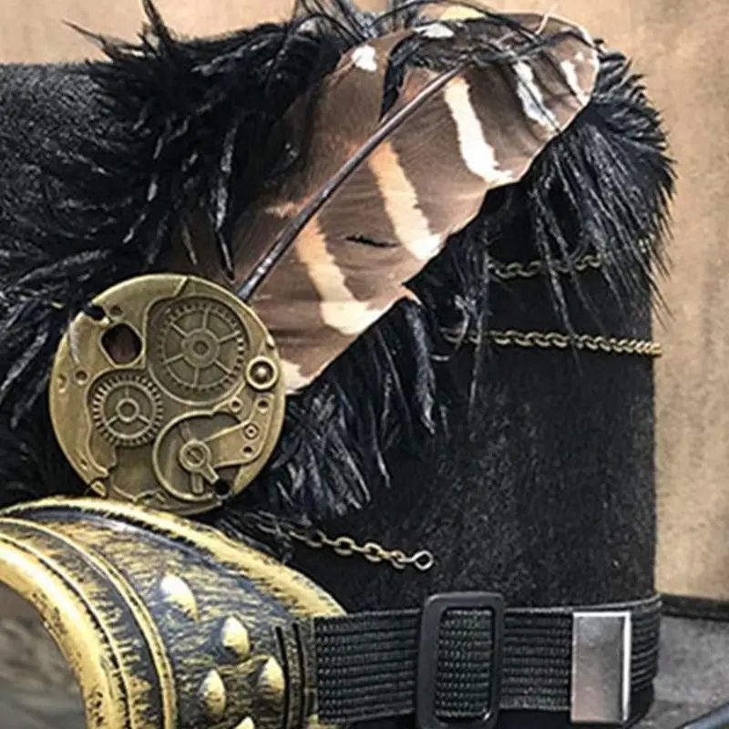 A52E Steampunk Top Hat Wool Felt Victorian Hat with Goggles & Unisex Costume Top Cap Gothic Hippies Cap Cosplay Props