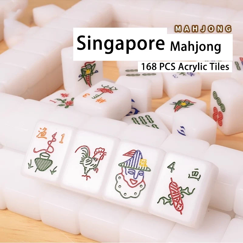 

168pcs Singapore Mahjong Set, 37mm Luxury Acrylic Household Hand-Rubbed Mahjong Tiles, Exquisite Wooden Box Mahjong Table Game