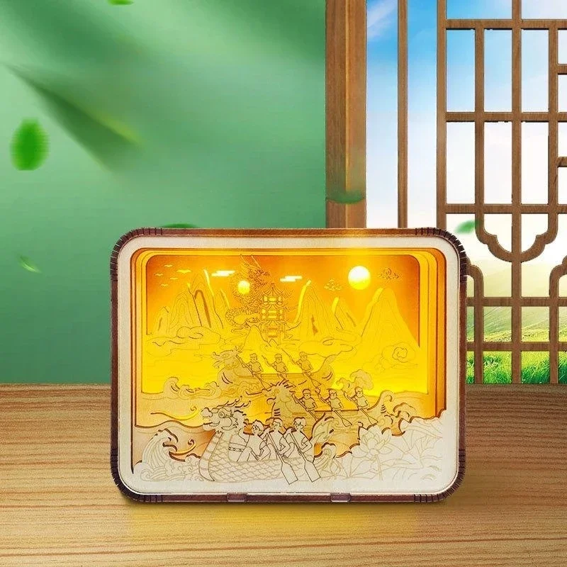 3D Wooden Puzzle para DIY Assembly Toy, Dragon Boat, Festival Night Light, Handmade Model, Jigsaw