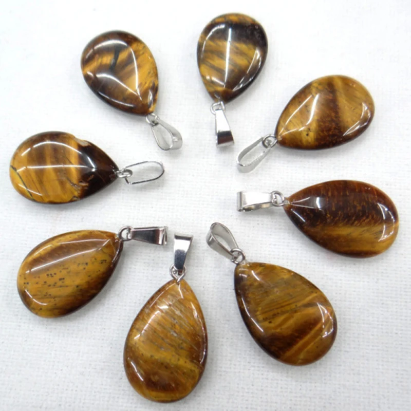 Wholesale 24pcs Natural Pink Quartz Crystal Agates Tiger eye Stone Malachite Water Drop Shape Pendant for DIY Jewelry Making