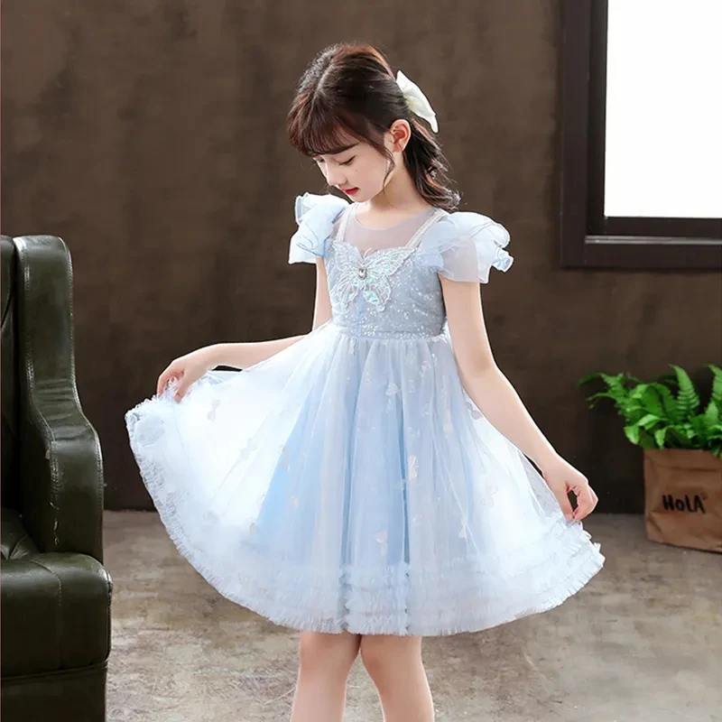 Girls Party Dress Summer Elegant Princess Dress Cute Butterfly Dress And Bow  1-11 Years Kids Birthday Party Clothes