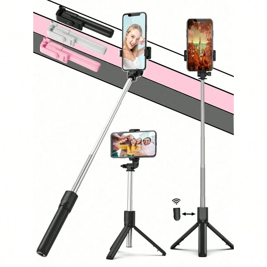 1pc Wireless Selfie Stick With Tripod, Remote Control, Phone Holder And Built-In Tripod, Suitable For Summer Vacation, Travel, Outdoor Activities, Live Streaming And Stable Recording
