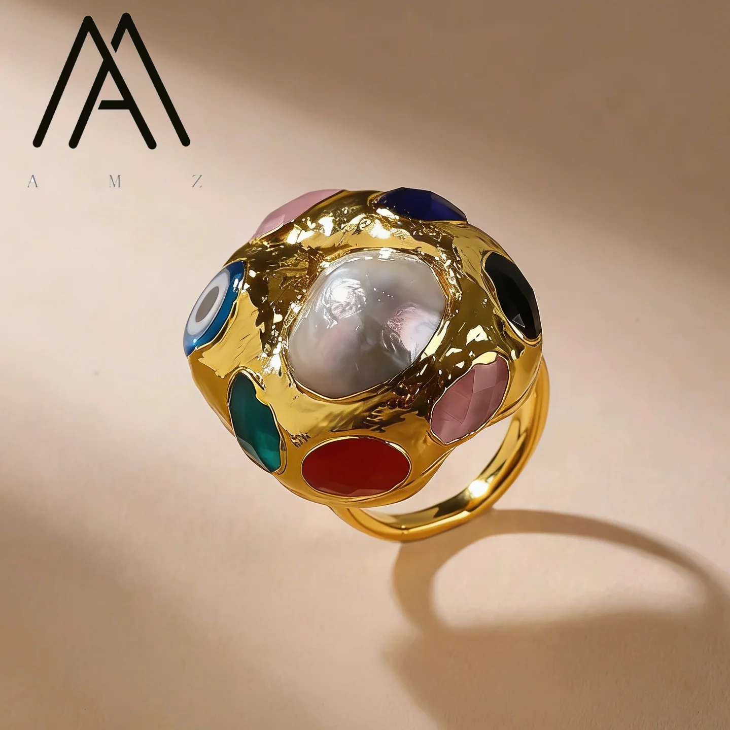 

Natural Freshwater Pearl Ring Retro Bohemian Style Fashion Rings Cat Eye Gemstone Jewelry Wedding Banquet Specialty Adjustable