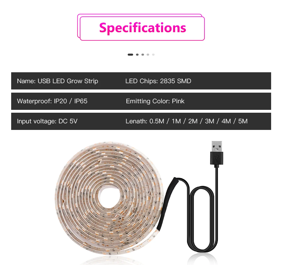 Volle Geführte spektrum Wachsen Licht USB Wachsen Licht Streifen 0,5 m 1m 2m 3m 4m 5m 2835 SMD LED Phyto Band für Samen Pflanze Blume Gewächshaus – Detail 3
